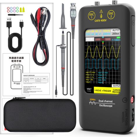 Oscilloscopio digitale portatile a doppio canale, 50 MHz con display LCD touchscreen, adatto per riparazioni automobilistiche, laboratori ed elettronica. (1/5)