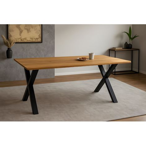 Esstisch Baumkante massiv Eiche geölt 200 x 100 cm X-Gestell schwarz SALVADOR (1/5)