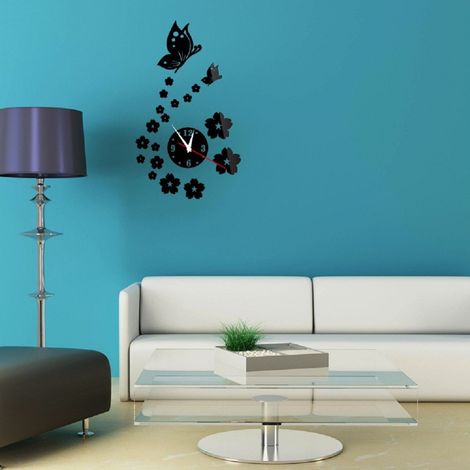 Mirror Mur Adésives 3d Reugle Motif Papillon Fleur Sommeil Décoration