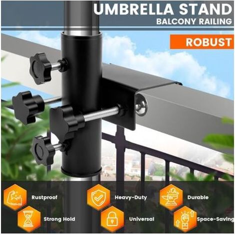 Support de parasol pour balcon, terrasse et jardin, fixation métallique pour parasol – support de parasol pour balcon, terrasse et espace extérieur, base de rechange (1/5)