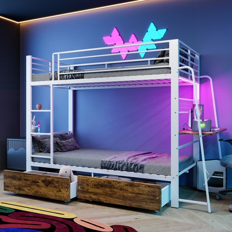 Lit superposé 90x200 cm en métal blanc, avec rangement pour chambre, sans matelas FloraGrace (1/5)
