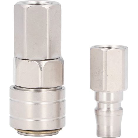 Raccord Pneumatique Auto-Bloquant en Acier Inoxydable Nickelé - Connexion Rapide pour Tuyaux (1/4" Filetage Femelle SF+PF20) (1/5)