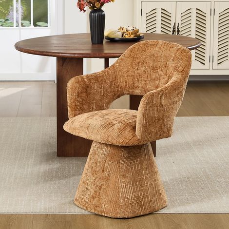 Wahson Retro Swivel Dining Chairs with Soft Chenille Upholstery, Wraparound Backrest and Stable Pedestal Base, Orange