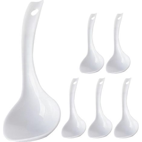 6er-Set große, wiederverwendbare Porridgelöffel, tiefe Servierlöffel für Porridge, Geschirr – 18,00 x 8,00 x 3,00 cm – Weiß (1/4)