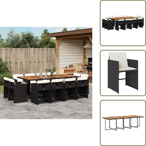 Ratán sintético - vidaXL Set comedor de jardín con cojines 13 pzas ratán sintético negro - Muebles de exterior