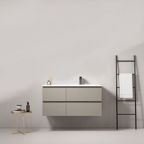 Mobile bagno sospeso 100 cm Grigio Cenere Lavabo a Destra in Ceramica Senza Specchio - Fiji Paint (1/5)