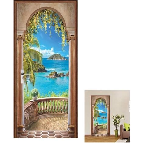Porte Photo Arc de Balcon de Mer Autocollant - 3D abnehmbare Wanddekoration für Schlafzimmer, 77x200 cm (1/4)