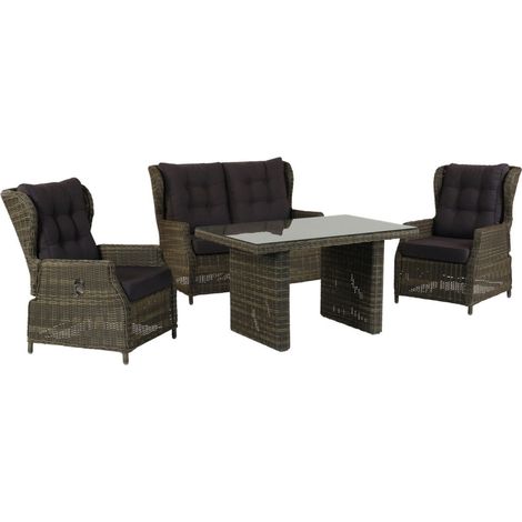 Inko 4-teilige Lounge-Sitzgruppe Leona Rattanoptik mit Tisch 120x83 cm dark olive Tischplatte aus HPL-Deropal in anthrazit (1/5)