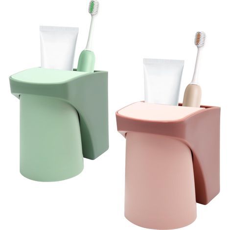 Porte-Brosses à Dents 2 Pièces sans Perçage Porte-Brosse à Dents avec Tasse Magnétique Gobelet Brosse à Dent pour Enfants, Support Brosse a Dent Murale pour Familles, Couples Tasse (1/5)