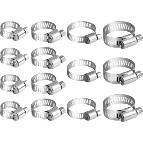 Lot de 14 Petits Colliers de Serrage Assortis en Acier Inoxydable - Plage Réglable de 10-32 mm pour Tuyaux Flexibles, Tubes et Entraînement à Vis (1/4)