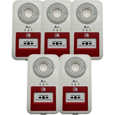 Pack de 5 alarmes type 4 à pile 90Db – Autonome pour ERP – Flash lumineux – Installation rapide sans câblage – Jod1