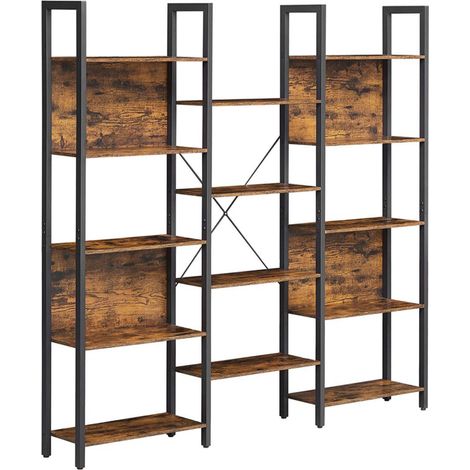 Libreria con 14 scomparti struttura in metallo per soggiorno ufficio stile industriale 158 x 24 x 166 cm marrone rustico e nero 120004256
