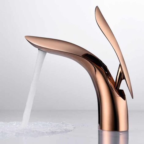 Single Handle Bathroom Faucet for Single Hole Sink Rose Gold (1/5)