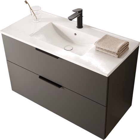 Waschtischunterschrank Bernstein TIM 100cm mit Waschbecken Anthrazit matt Metallgriff Schwarz matt