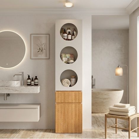 Armadio 45x50x200 cm in MDF e truciolare, rovere chiaro, 2 ante salvaspazio - MEUBLIV (1/5)