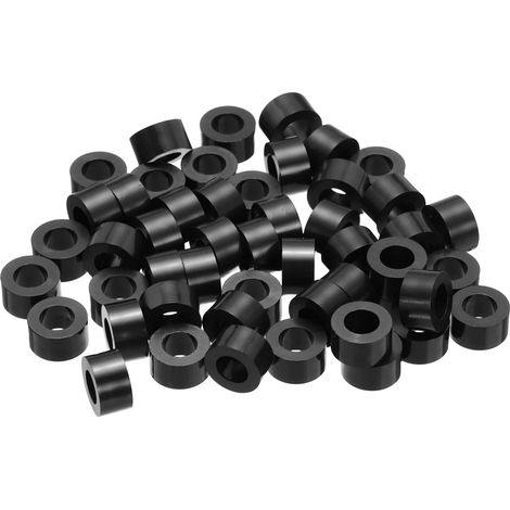 50Pcs Entretoise ABS M6 x 11mm OD x 6mm L Rondelles d'Espacement Rondes en Plastique Noir, Écrou d'Écartement Non Fileté pour Vis, Boulons, Prise Électrique (1/5)
