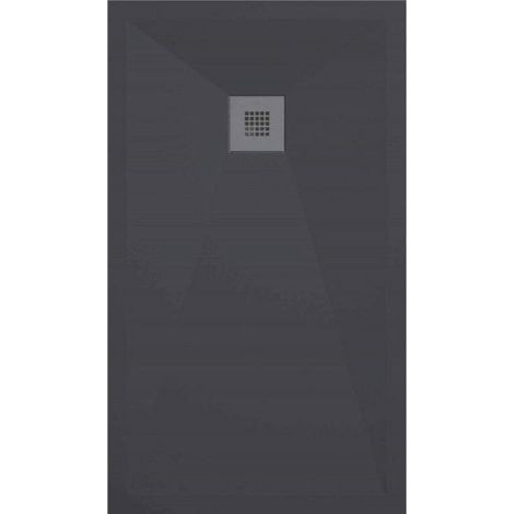 Mineralguss-Duschwanne extra flach ONDA Schieferoptik ANTHRAZIT 70x140 cm Ablaufschutz in Chrom