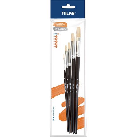Pinceles planos, serie 501, nº 0, 4, 6, 8 y 12, blister