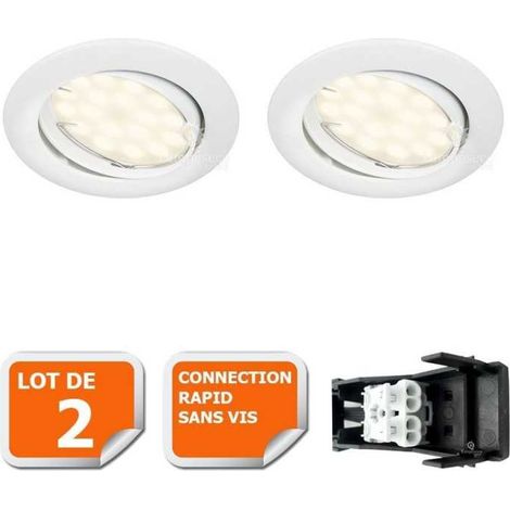 Lampesecoenergie – Lot de 2 spots encastrables orientables LED GU10 5W – Lumière blanc neutre 4000K – Tension 230V – Angle de diffusion 120° (1/5)