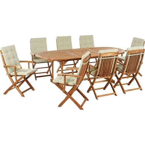 Set da pranzo da giardino con tavolo ovale sedie pieghevoli con cuscini verde chiaro a 8 posti Maui Premium (1/5)