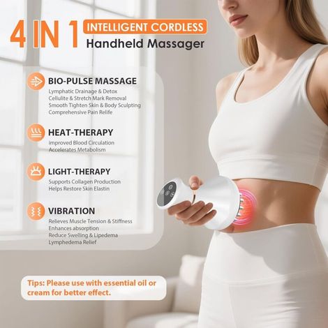 Appareil de massage drainage lymphatique électrique 4-en-1 – Masseur anticellulite avec chaleur, lumière rouge et vibration, appareil de sculpture corporelle portable