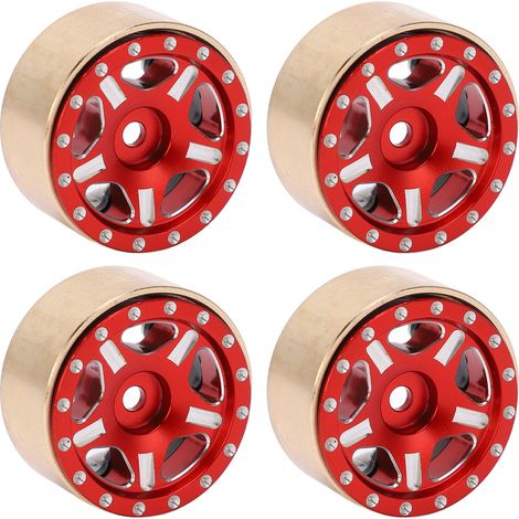 Lot de 4 moyeux Bead Lock en alliage d'aluminium et laiton pour pneus de véhicules RC Axial SCX24 1/24 (rouge). (1/5)