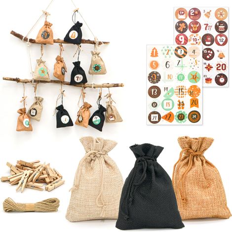 Calendario de Adviento para Rellenar - 24 Bolsas de Regalo - Set de Navidad DIY (1/5)