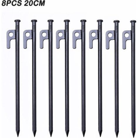 Heavy Duty Tent Pegs, Forged Steel Tent Stakes, 20cm Camping Tent Pegs with Hook Hard Ground Fixing Nails for Tent Tarp Beach Garden (8 Pieces) (1/5)