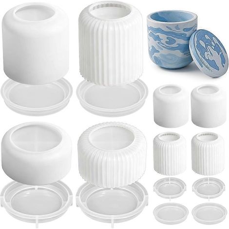 Silikonform für Kerzengläser (8er-Set) mit Deckel, runde, gestreifte Formen für Harz, Aufbewahrungsbox für Schmuck und Kleinigkeiten aus Epoxidharz (1/5)