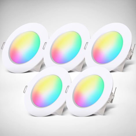 Set de 5 lampes à encastrer RGBW pour salle de bain LED Spot à encastrer pour salle de bain en couleur Télécommande Ø70 mm perçage Dimmable 92x45 (DxH) Blanc (1/5)