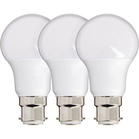 Lot de 3 Ampoules SMD LED A60 Opaques, culot B22, 806 lumens, conso. 8,8W éq. 60W, Blanc chaud (1/4)