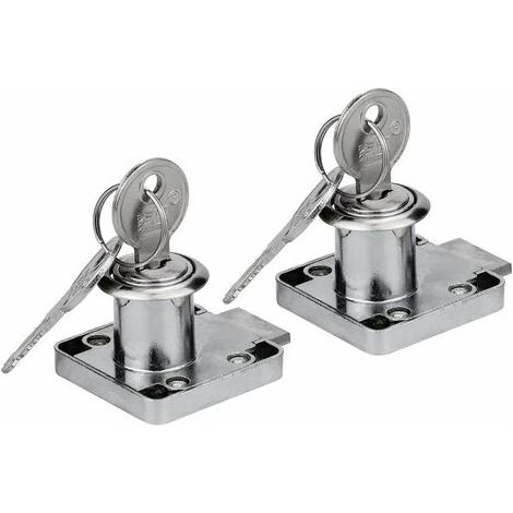 Ensemble de 2 cames de verrouillage en acier inoxydable de 22 mm avec 2 clés pour armoires, bureaux, penderies et placards (1/5)
