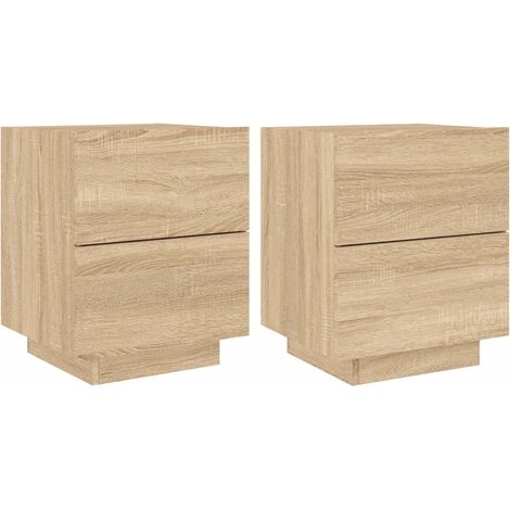 Juego de 2 mesitas de noche con cajones en madera contrachapada color roble DEC032851