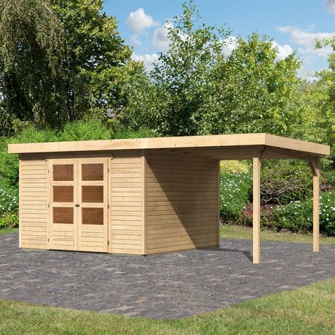Abri de Jardin 9,24m² en Bois Massif avec Appentis 240cm Askola 6 Karibu (1/5)