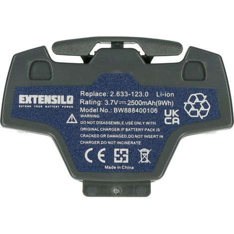 EXTENSILO Batterie compatible avec Kärcher WV5 Plus, WV7, WV6 Plus, WV6, WV5 Premium, WV60, WV70 robot électroménager gris (2500mAh, 3,7V, Li-ion)