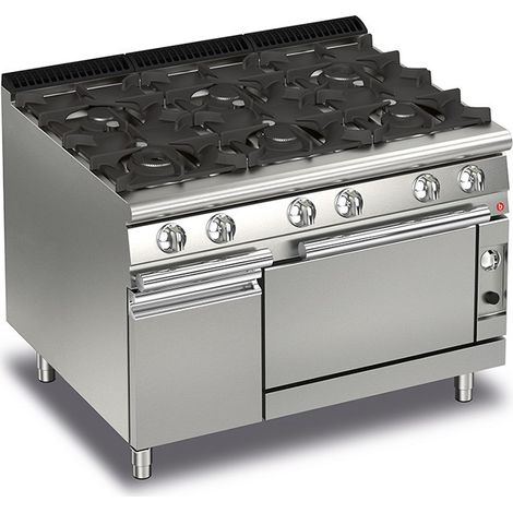 Fourneau à Gaz sur Four - 6 feux vifs gaz - P700 - 38,9 kW - Baron