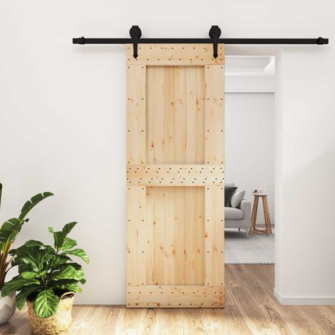 vidaXL Puerta Corredera Natural y negro 80 x 210 cm (1/5)