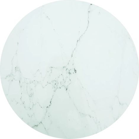Tischplatte Weiß Ø90x1 cm Hartglas in Marmoroptik