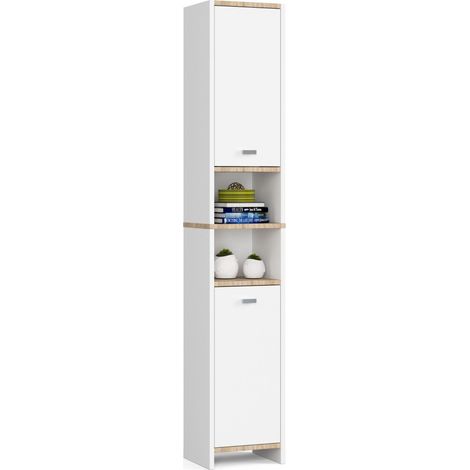 Badezimmersäule AKORD BETI Weiß 2 Türen 4 Ebenen B33 x H180 x T28 cm (1/3)