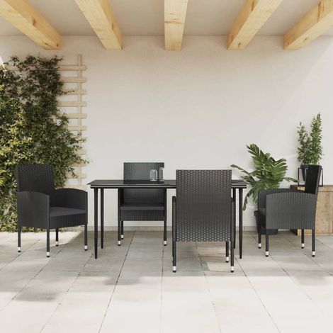 5 pcs Ensemble Table et Chaise de Jardin Contemporain Ensemble Table à manger + 4 chaises noir résine tressée et acier 71308 (1/5)