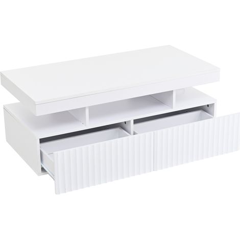 Tavolino da salotto bianco 100 x 50 x 45 cm con 2 cassetti e LED (1/5)