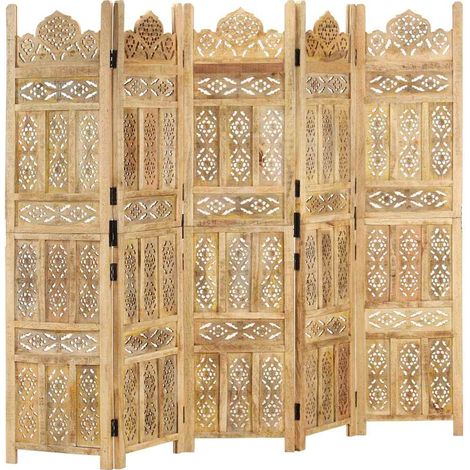 vidaXL Hand carved 5-Panel Room Divider 200x165 cm Solid Mango Wood (1/5)
