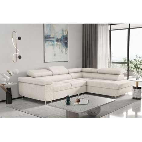 Ecksofa Sofa JADE Stoff Ascot Beige mit Schlaffunktion Ottomane Rechts (1/2)