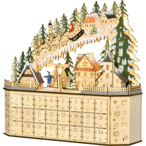 Calendrier de l'Avent décoration de noël décoration de noël, blanc + vert, LED, lumières, 24 tiroirs et 39 cm x 9 cm x 42 cm (1/5)