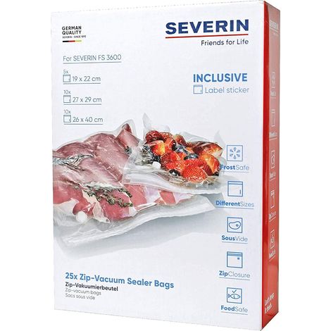 Severin ZB 3619, Sacchetti con Zip per sottovuoto, 5 pz 19 x 22 cm, 10 pz 27 x 29, 10 pz 16 x 40. (1/4)