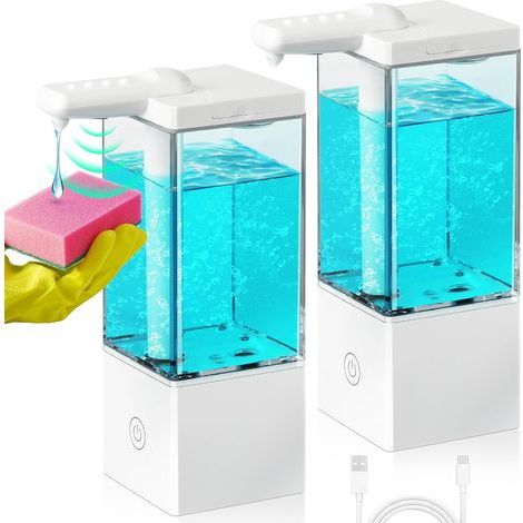 2-teiliger, berührungsloser, automatischer Seifenspender – Nachfüllbar 470 ml – 3 einstellbare Stufen – Rutschfester Boden – Für Küche, Bad und Reinigungsmittel (1/5)