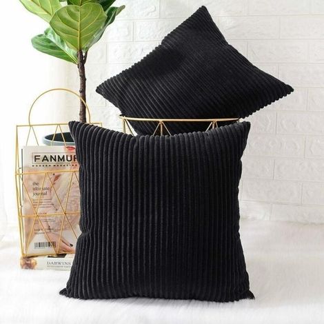 Coussin et housse de coussin Rayé Noir Lot de 2, Velours Côtelé Doux Décoratif Carré Housse de Coussin Housses de Coussin Taie d'oreiller, Décorations de Maison pour Canapé Canapé Lit Chaise 45x45 cm (1/4)