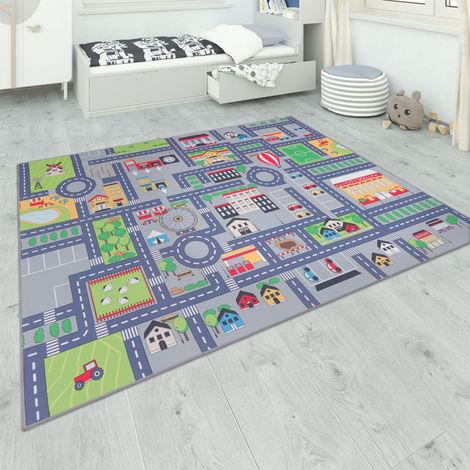 Paco Home Teppich Kinderzimmer Grau Kinderteppich Spielteppich Straßenteppich Mädchen Jungs 100x200 cm, Grau 2
