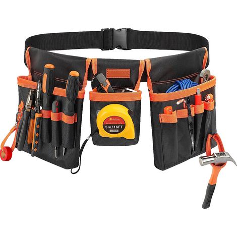 Ceinture porte-outils noire à double poche et système de rangement d'outils, petite sacoche, kit de réparation multifonctionnel pour électricien (1/5)