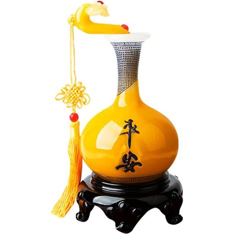 Vase Décoratif en Résine Jaune Style Chinois pour Décoration de Table et Arrangement Floral, Design Délicat et Apparence Simple pour Pendaison de Crémaillère (1/5)